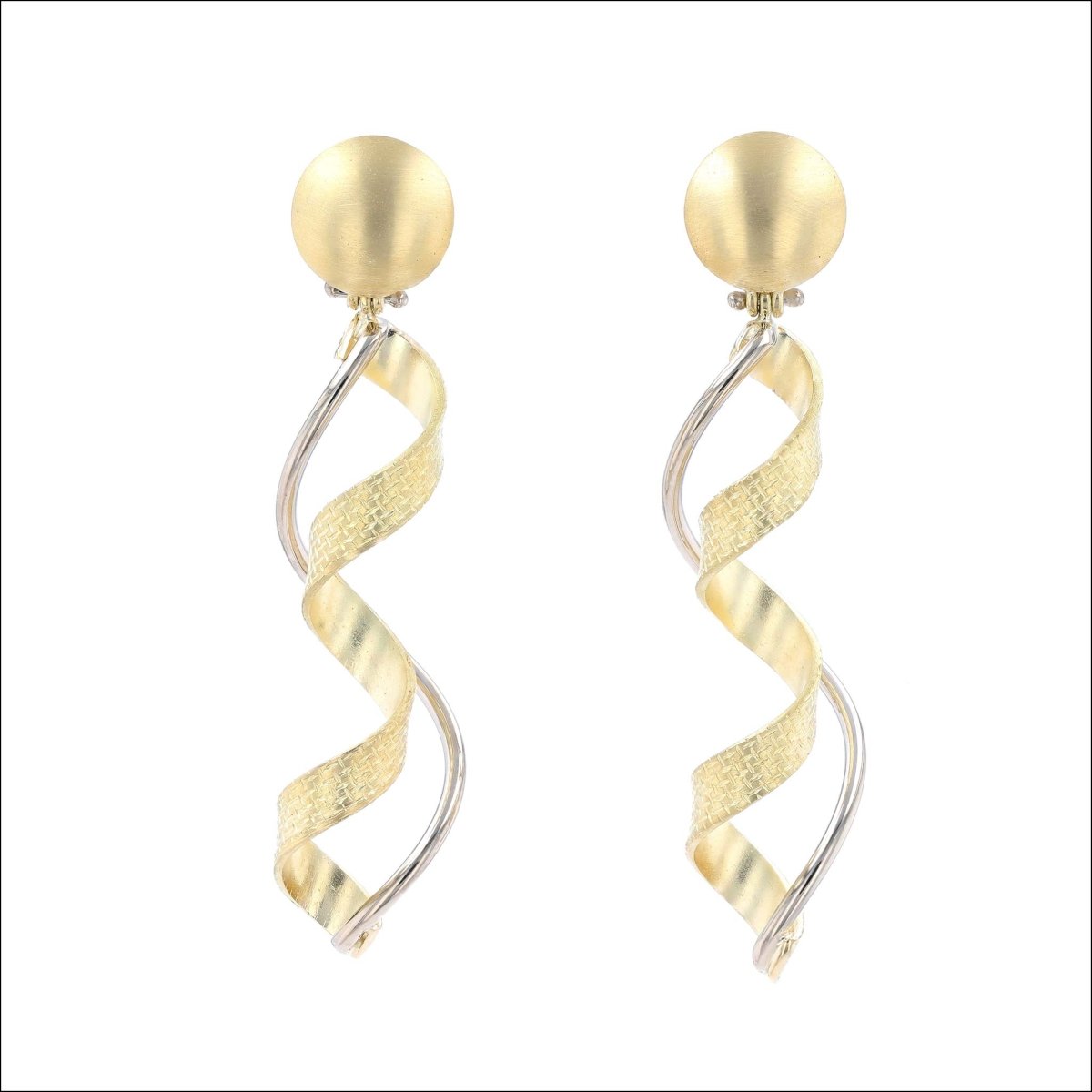 Textured Ribbon Two Tone Helix Earrings 18KY 14KW Entry #5 - JewelsmithEarrings