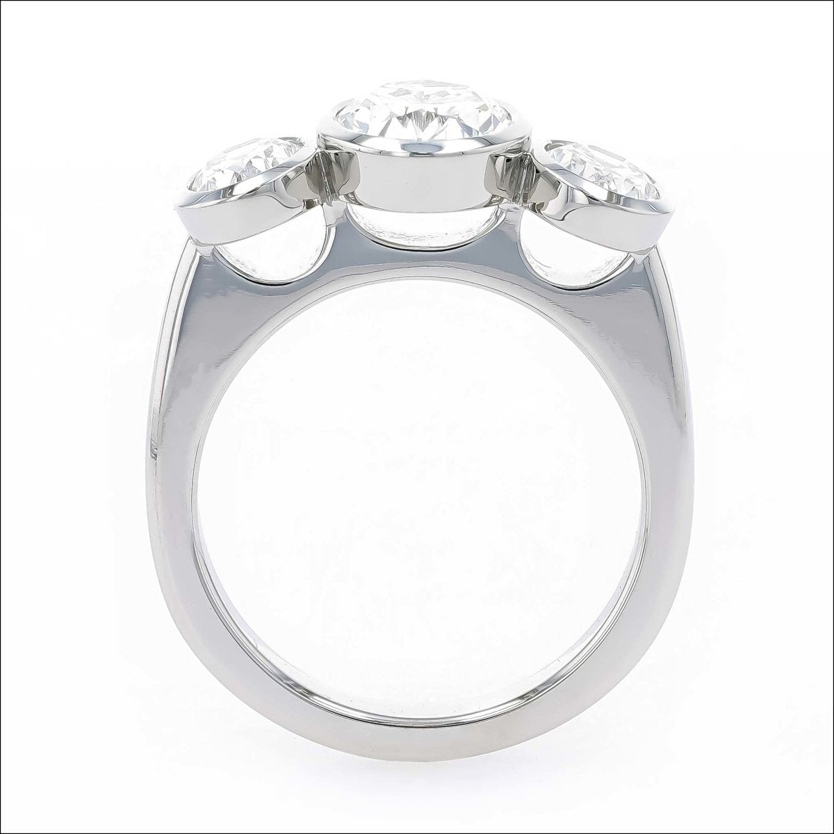 Three Stone Oval Diamond Floating Bezel Engagement Ring Platinum 3.41cttw - JewelsmithEngagement Rings