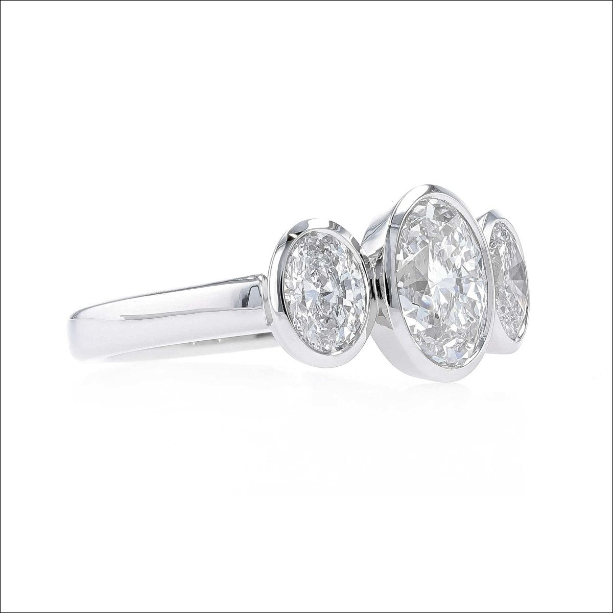 Three Stone Oval Diamond Floating Bezel Engagement Ring Platinum 3.41cttw - JewelsmithEngagement Rings