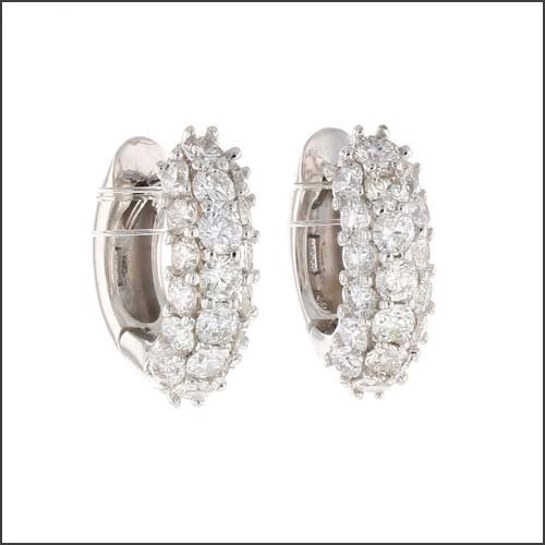 Triple Row Diamond Hoop Earrings 14KW - JewelsmithEarrings