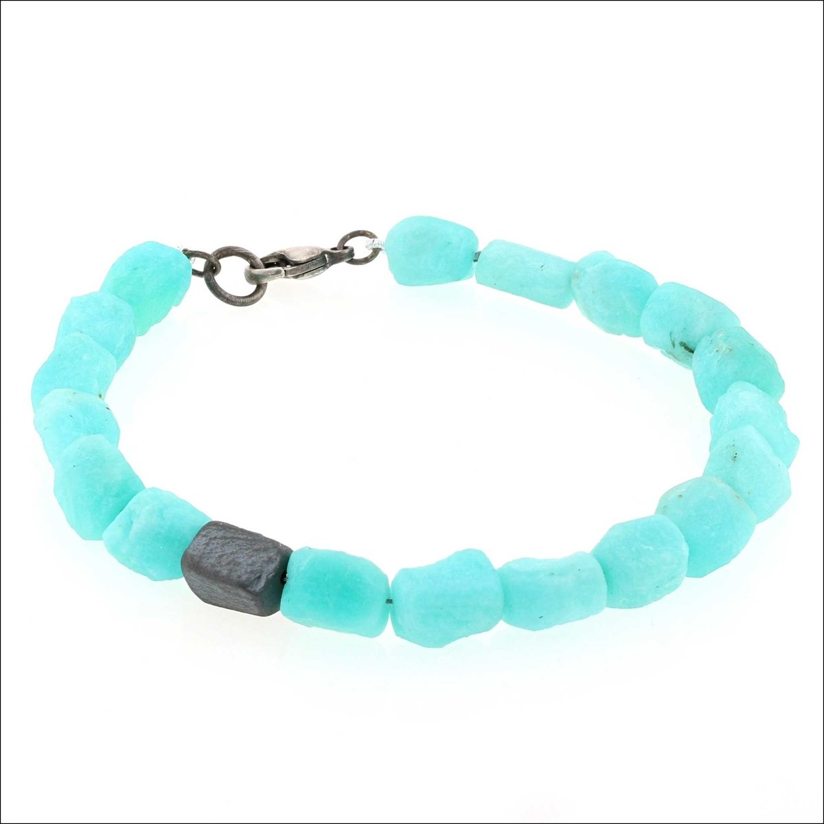 Tumbled Amazonite Hematite Bead Strand Bracelet Sterling Silver - JewelsmithBracelets