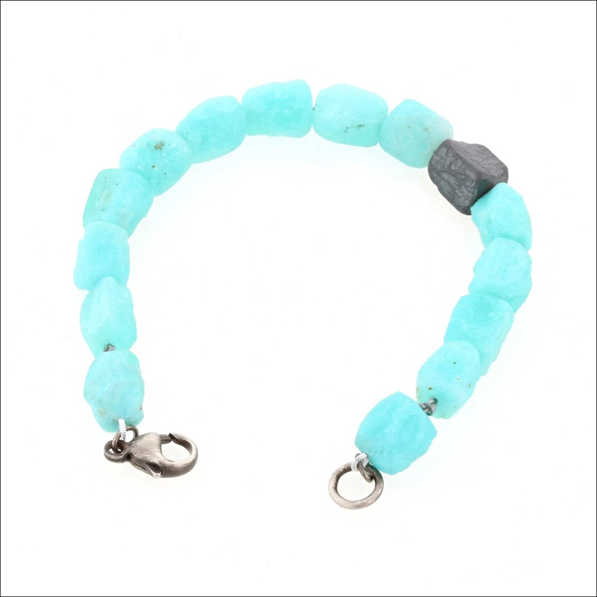 Tumbled Amazonite Hematite Bead Strand Bracelet Sterling Silver - JewelsmithBracelets