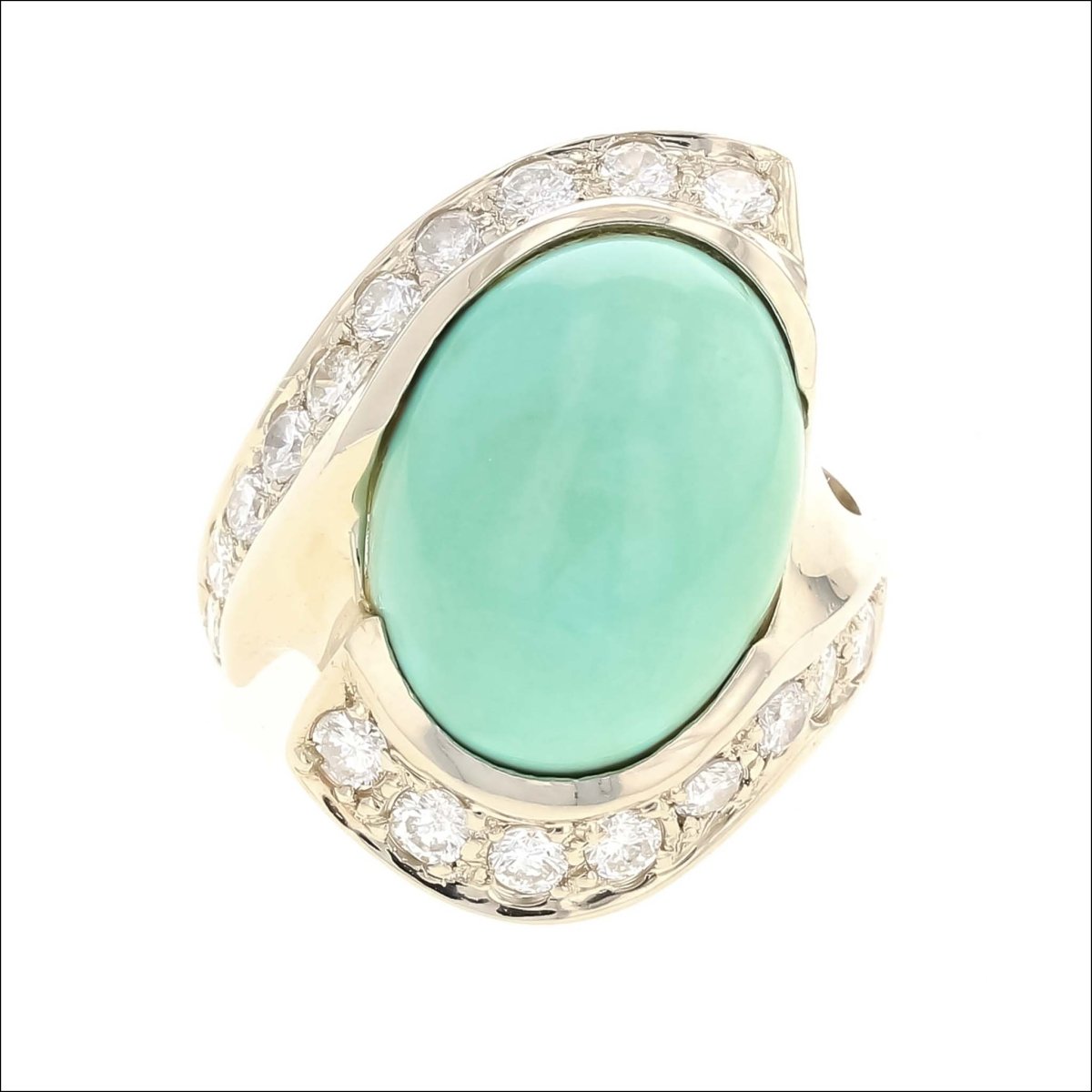 Turquoise Diamond Bypass Ring 14KW (Consignment) - JewelsmithRings