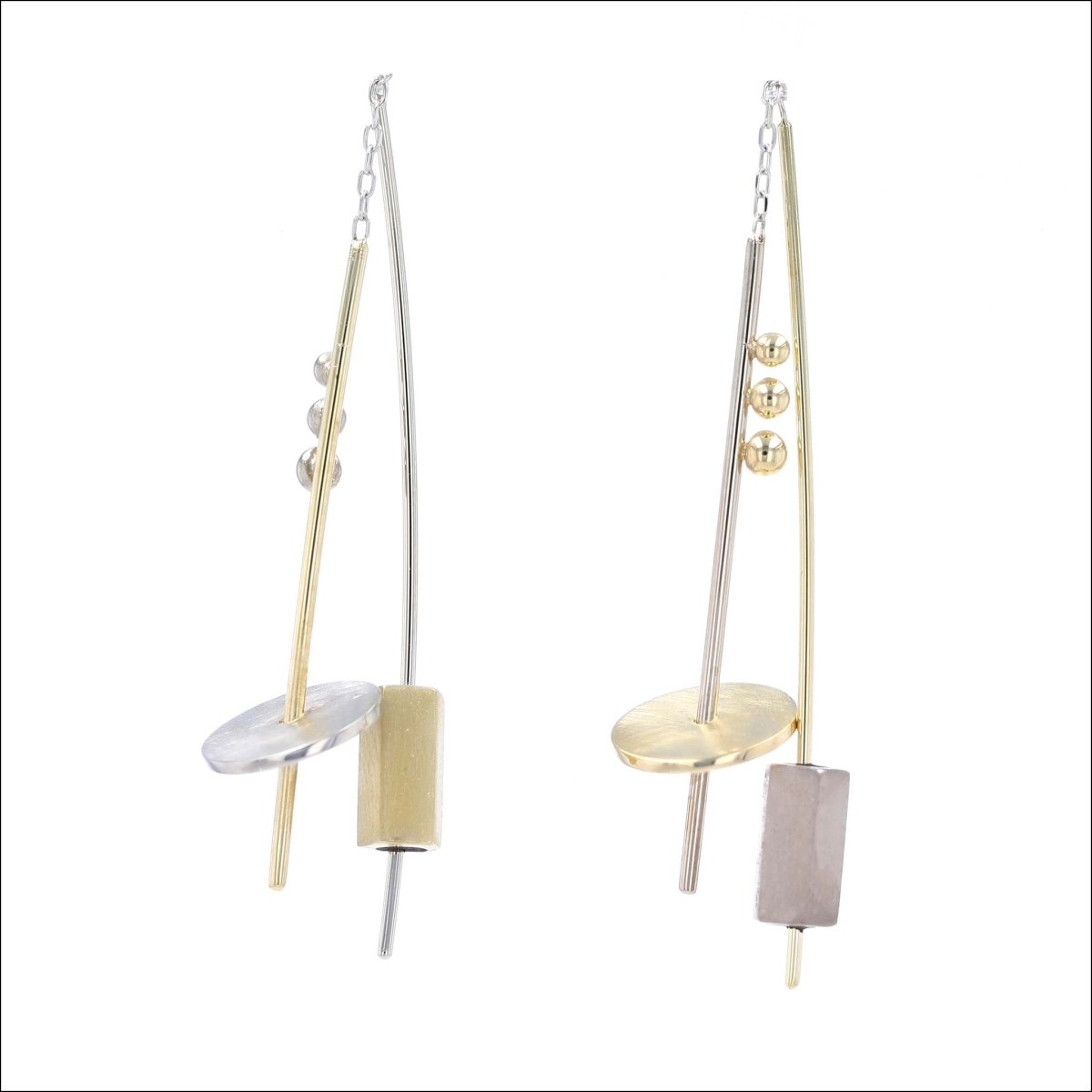 Two Tone Disc and Ball Threader Earrings with Stoppers 14KW 18KY - JewelsmithEarrings