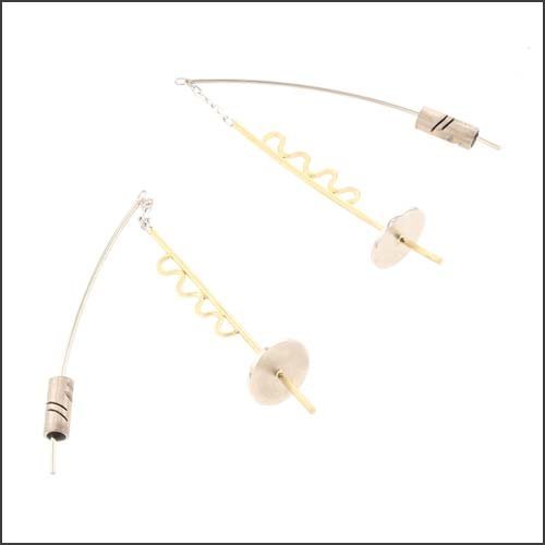 Two-Tone "Parts" Squiggle Threader Earrings with Stoppers 14KW 18KY - JewelsmithEarrings