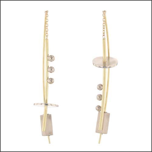 Two-Tone "Parts" Threader Earrings with Stoppers 14KW 18KY - JewelsmithEarrings