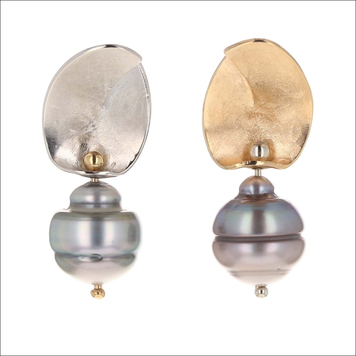 Two-Tone Tahitian Pearl Dangle Earrings 18KY Platinum (Consignment) - JewelsmithEarrings