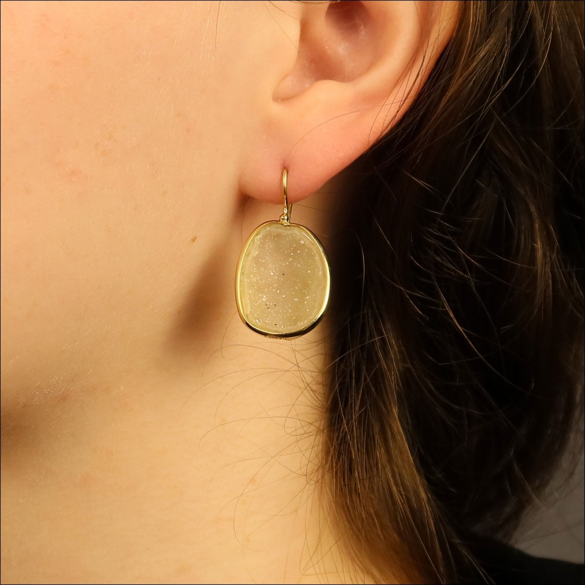 White Druzy Baby Geode Earrings 18KY - JewelsmithEarrings