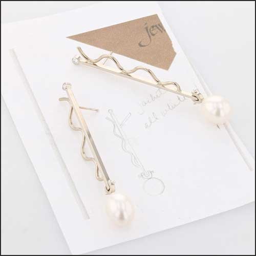 White Freshwater Pearl Diamond Wave and Bar Earrings 14KW - JewelsmithEarrings