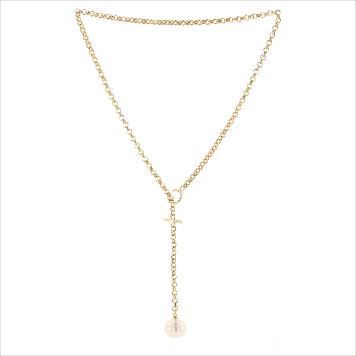 White South Sea Pearl Lariat Toggle Necklace 14KY - JewelsmithNecklaces