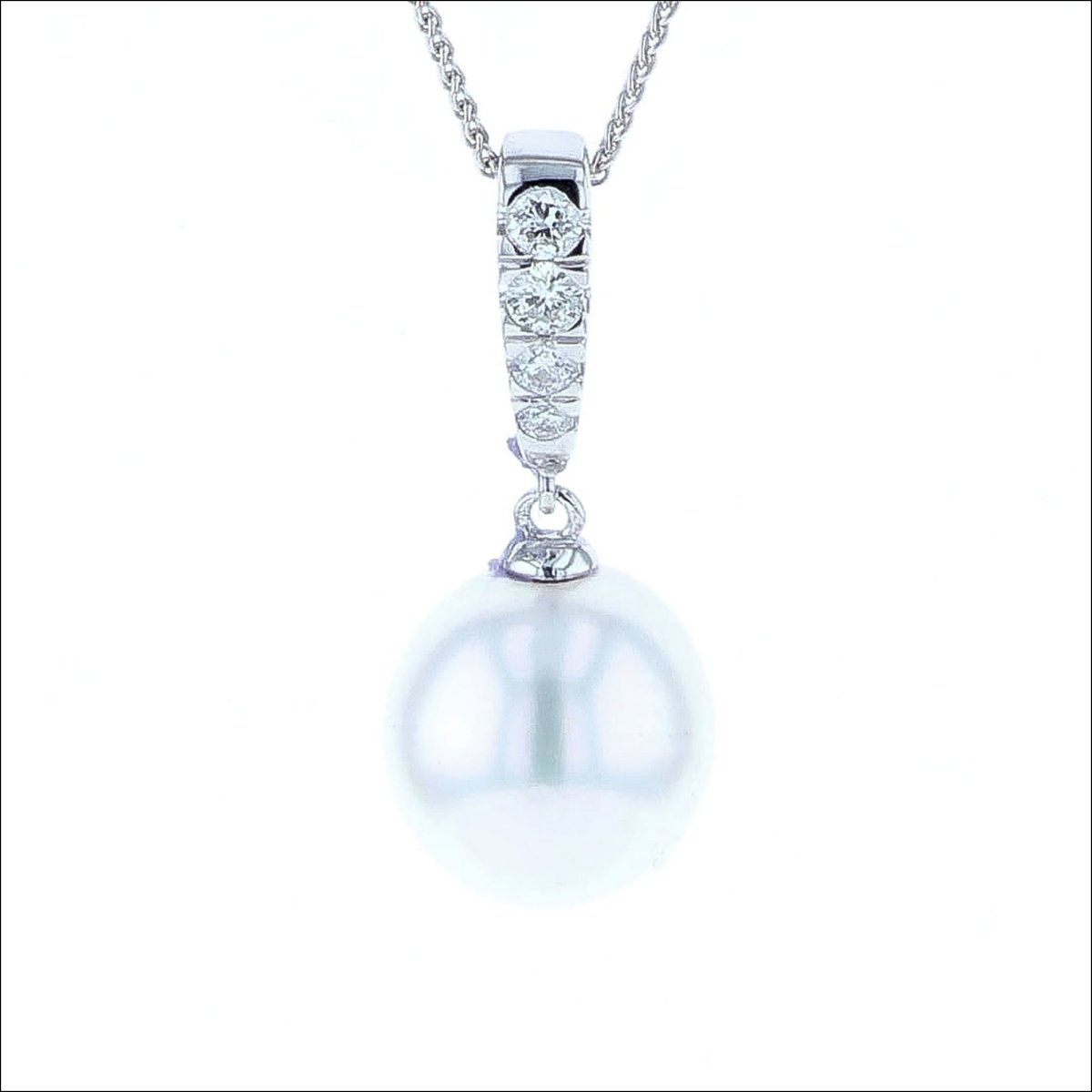 White Tahitian Pearl Diamond Necklace 14KW - JewelsmithNecklaces