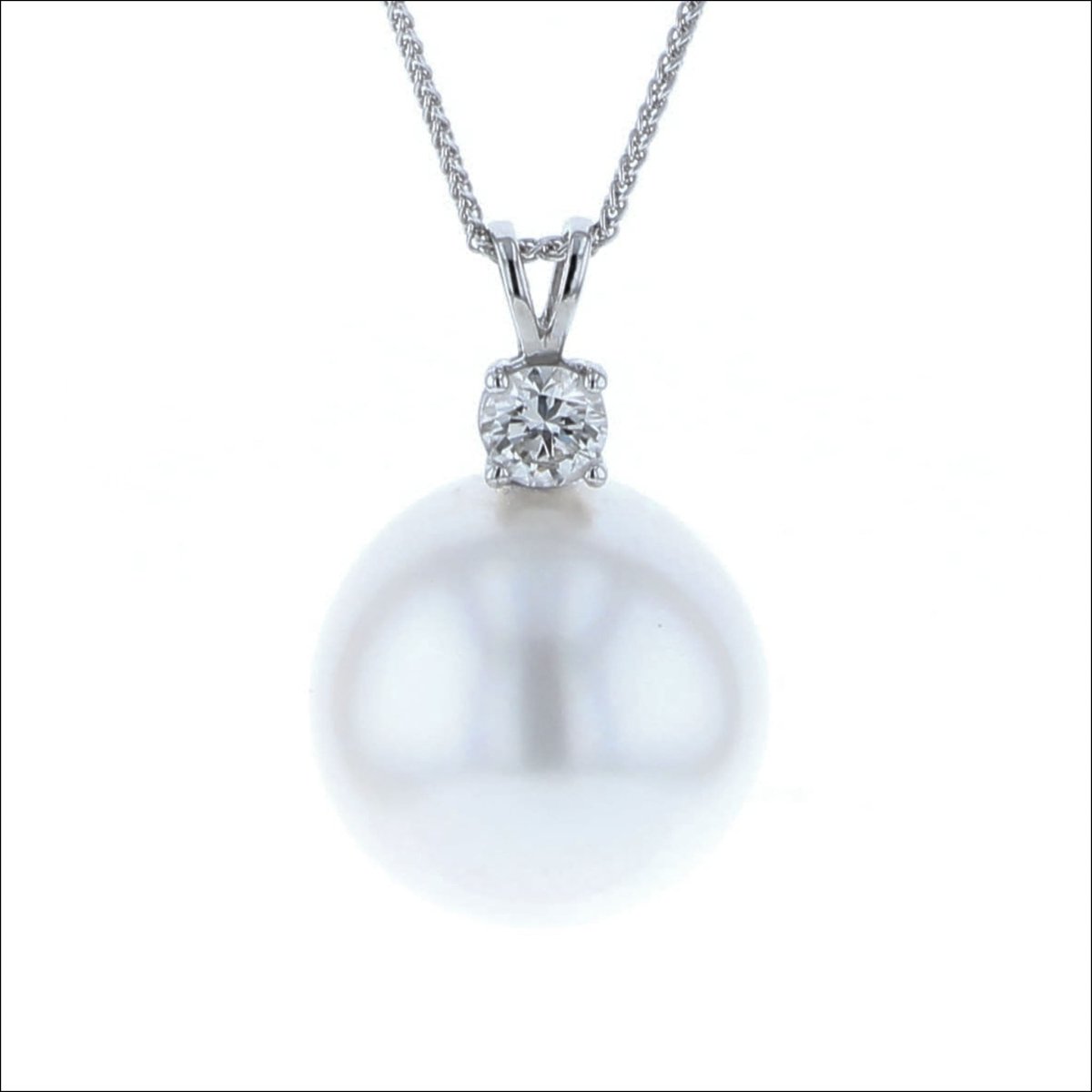 White Tahitian Pearl Diamond Necklace 14KW - JewelsmithNecklaces