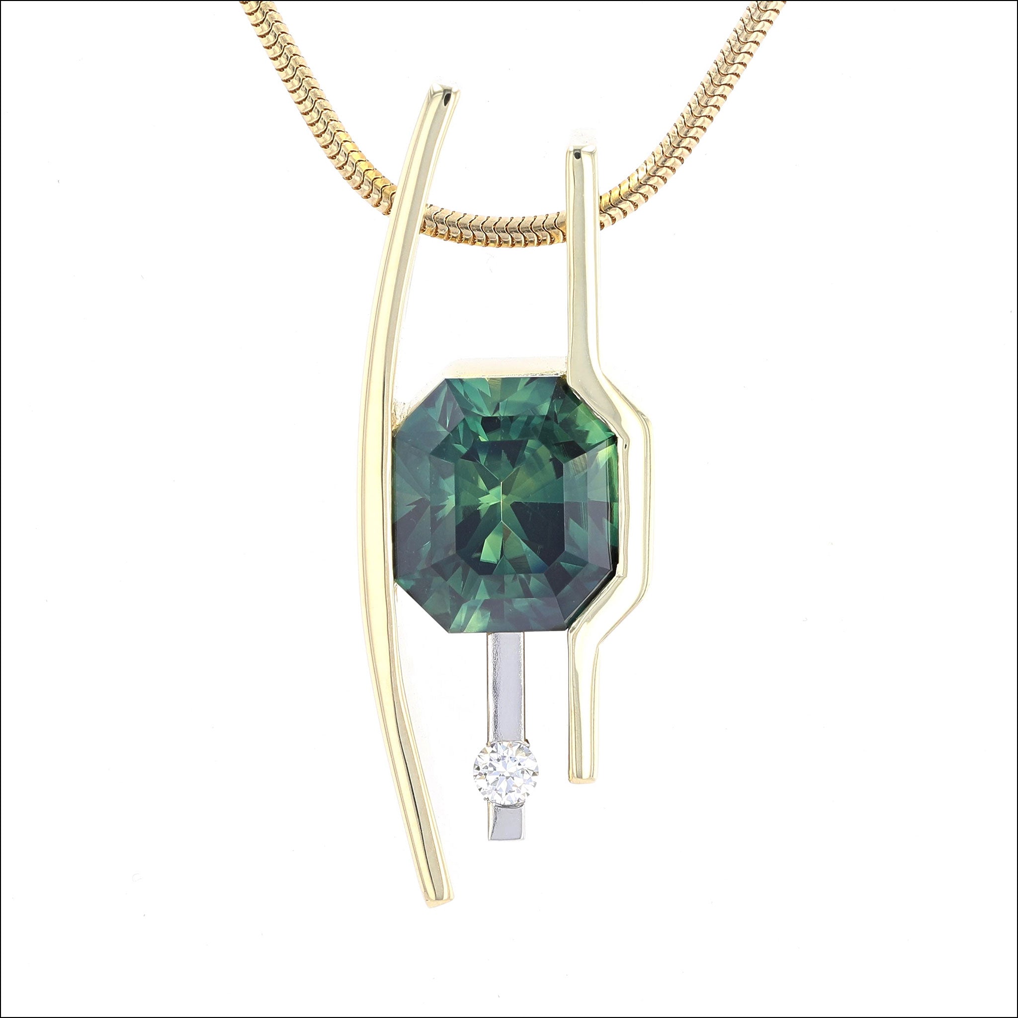 Green sapphire and diamond pendant