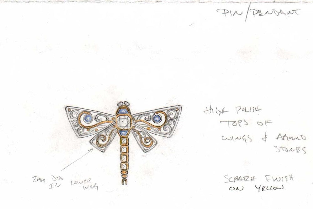 drawing of dragonfly pendant