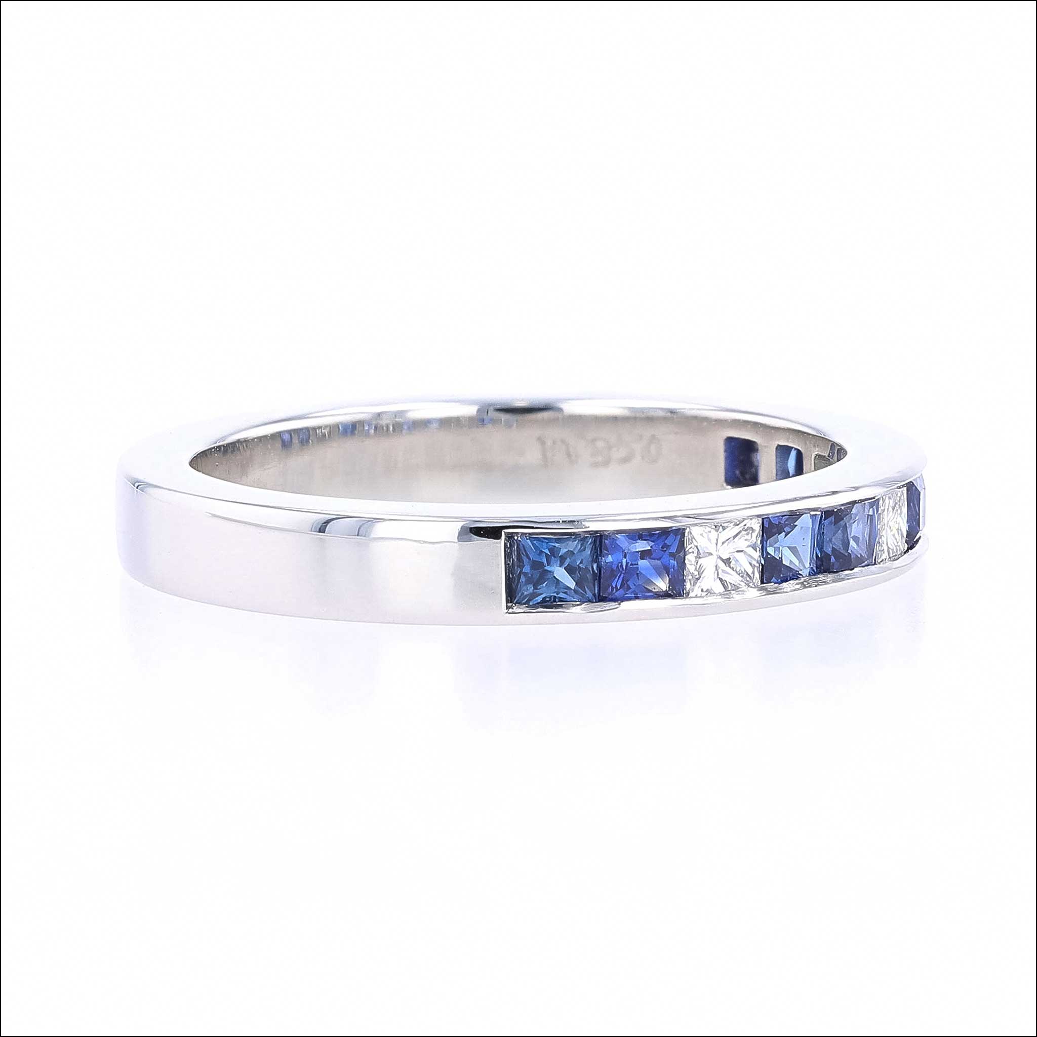 Princess Cut Sapphire Diamond Channel Set Band Platinum side