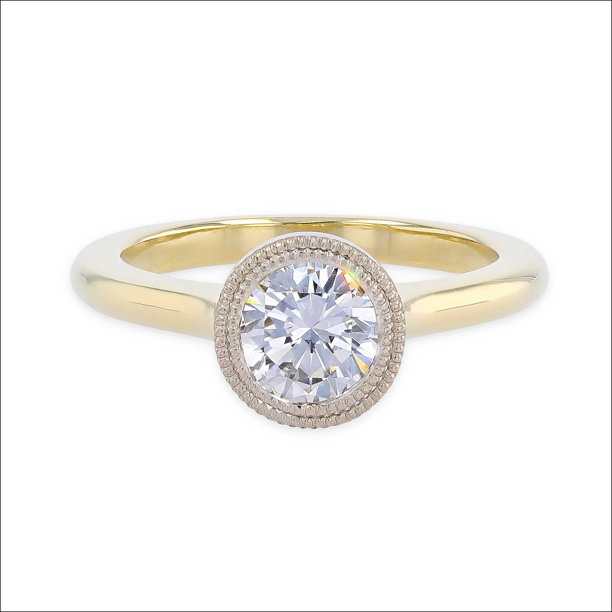 Double Milgrain Floating Bezel Engagement Ring 14KW 18KY, handcrafted engagement rings, Durham, NC | Jewelsmith
