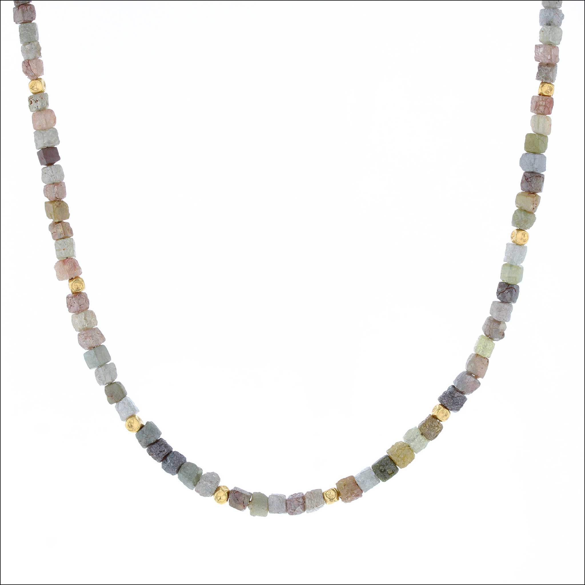 Brown and Gray Diamond Cube Bead Strand Necklace 18KY detail