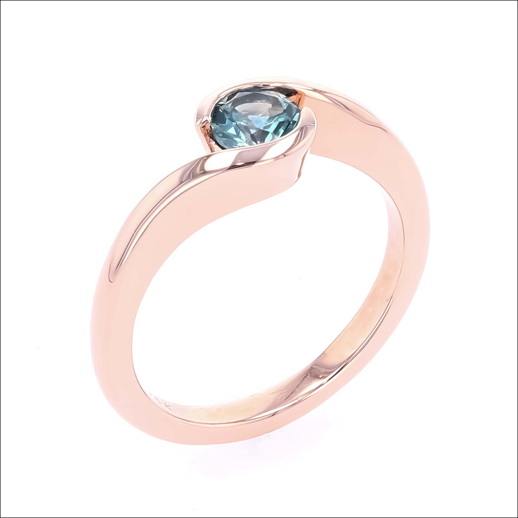 Teal Montana Sapphire Bypass Ring 14K Rose side