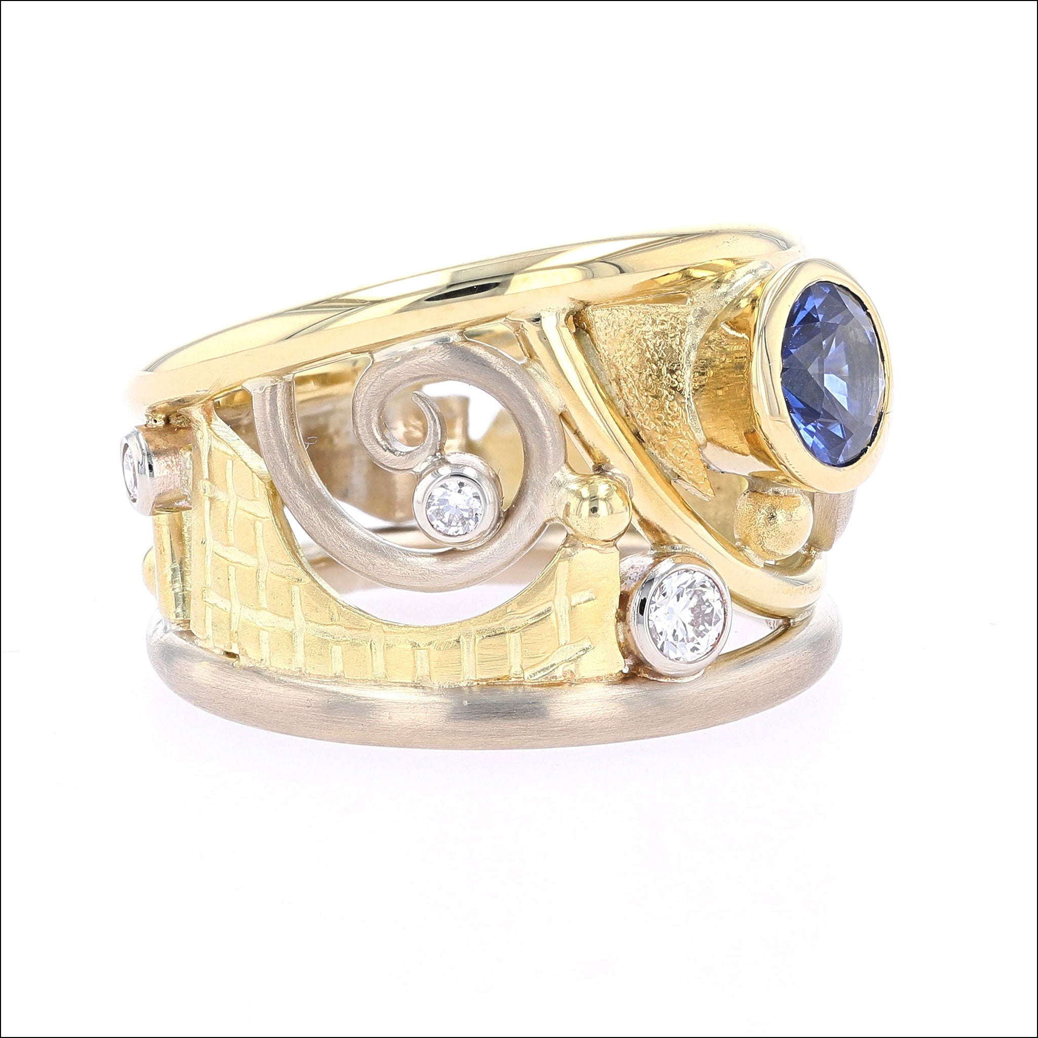Sapphire Diamond "Parts" Ring 14KW 18KY top side