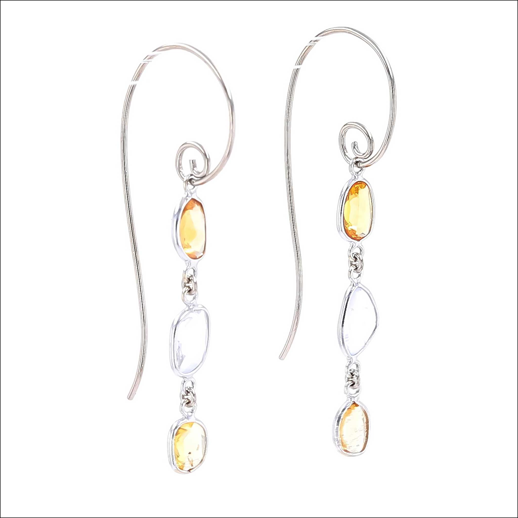 Yellow and White Sapphire Slice Dangles Earrings 18KW 14KW
