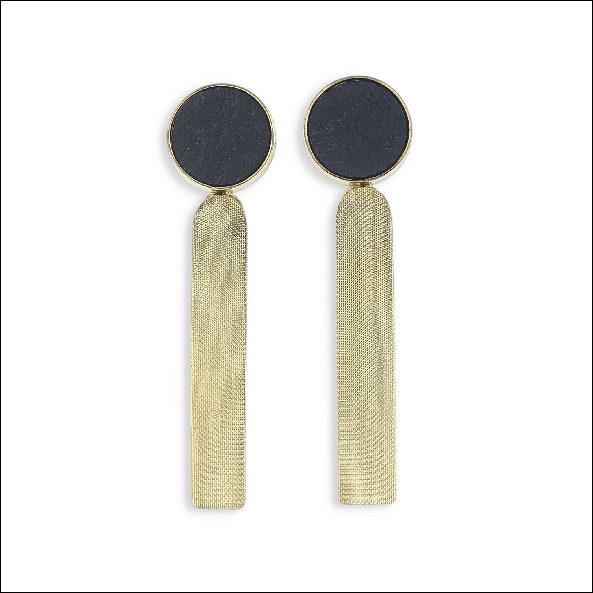 Black Jade Textured Sheet Earrings 18KY front, handcrafted earrings | Jewelsmith Durham, NC