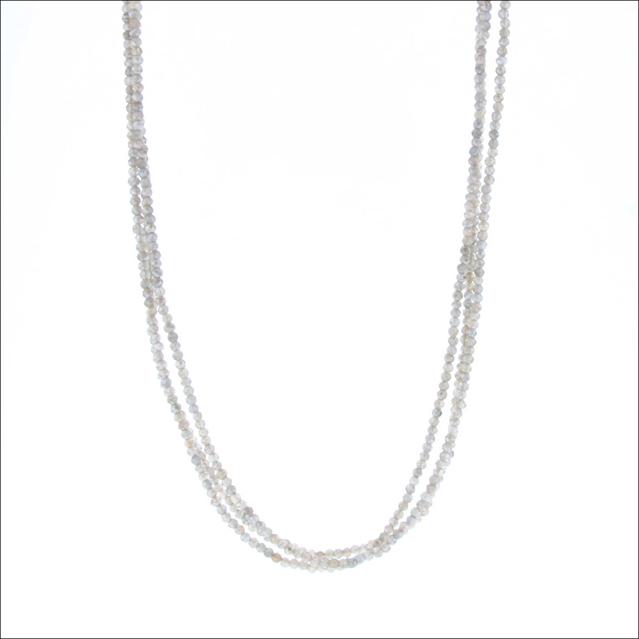 Labradorite Bead Triple Strand Necklace 14KW 36" detail