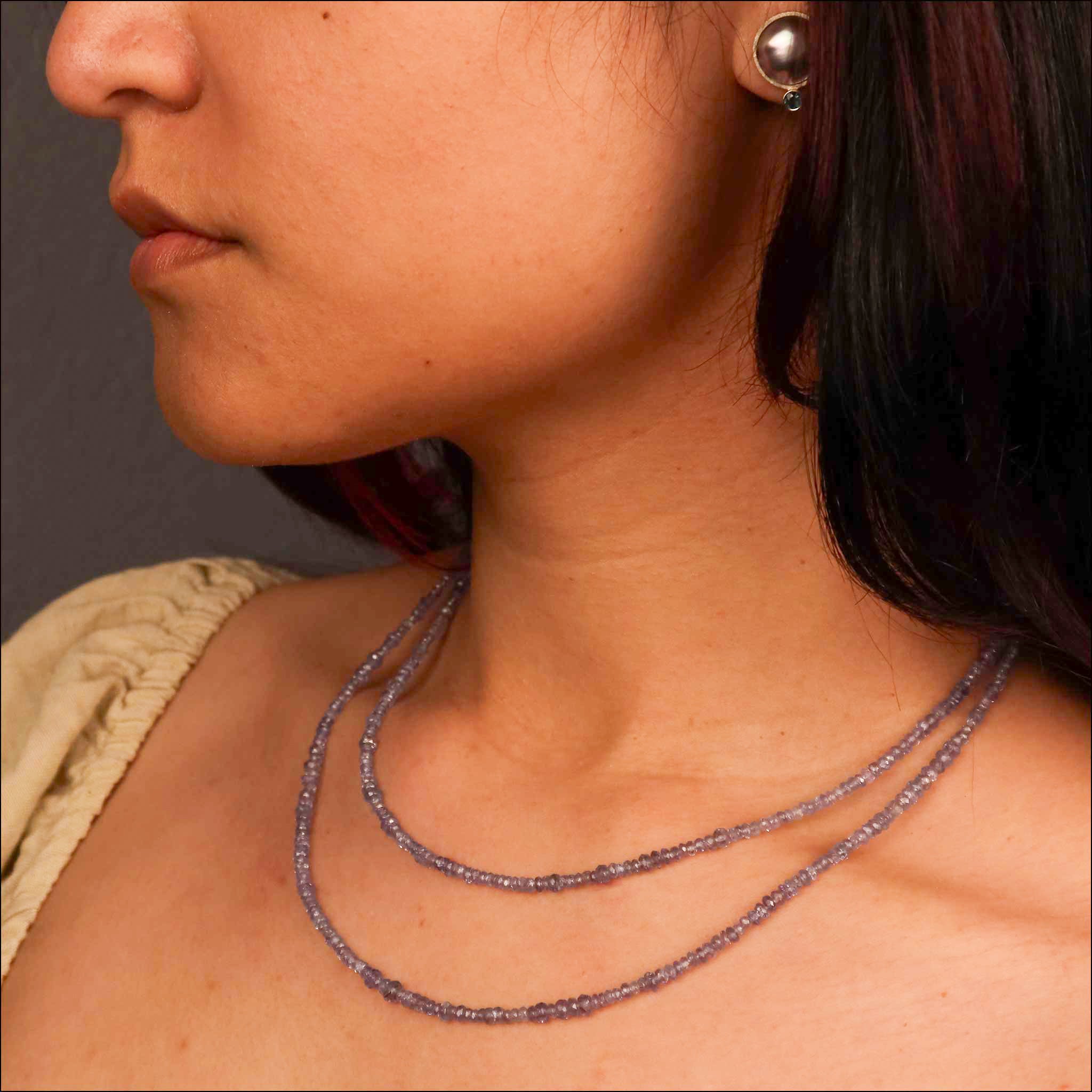 Tanzanite Bead Strand Necklace 18KY 36" model