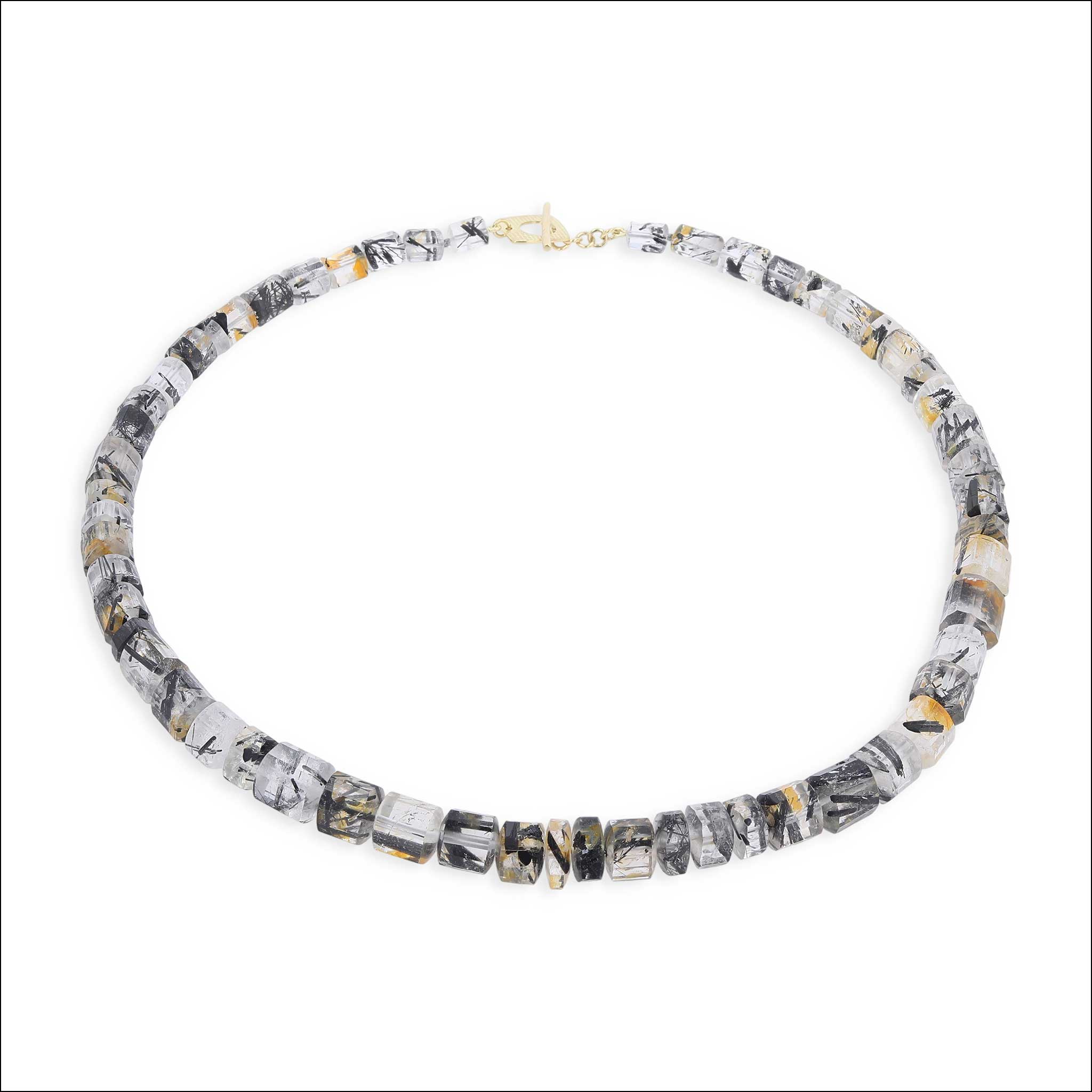 Toumalated Iron Quartz Bead Strand Necklace 18KY 19"