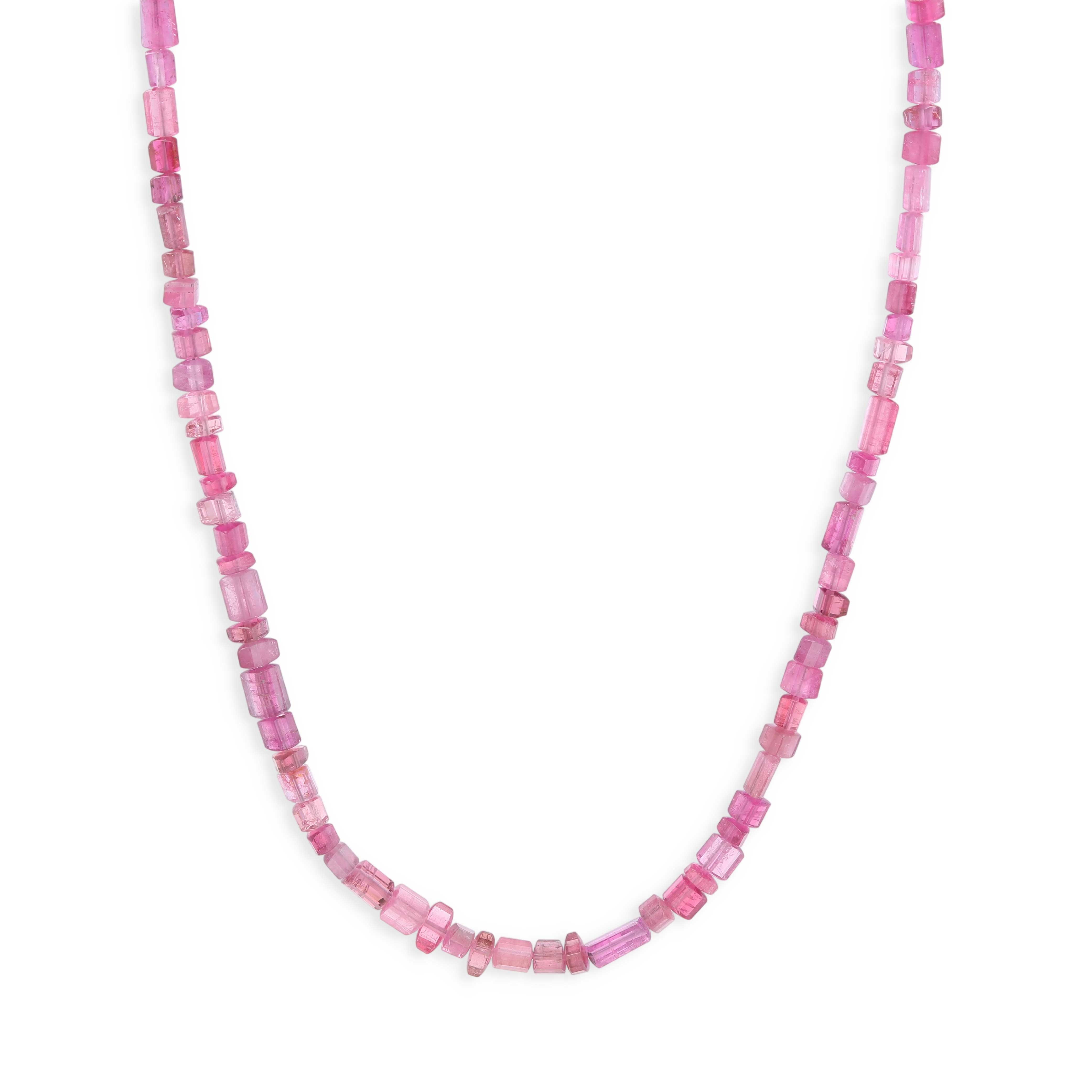 Pink Tourmaline Bead Strand Necklace 18KY 18"  detail