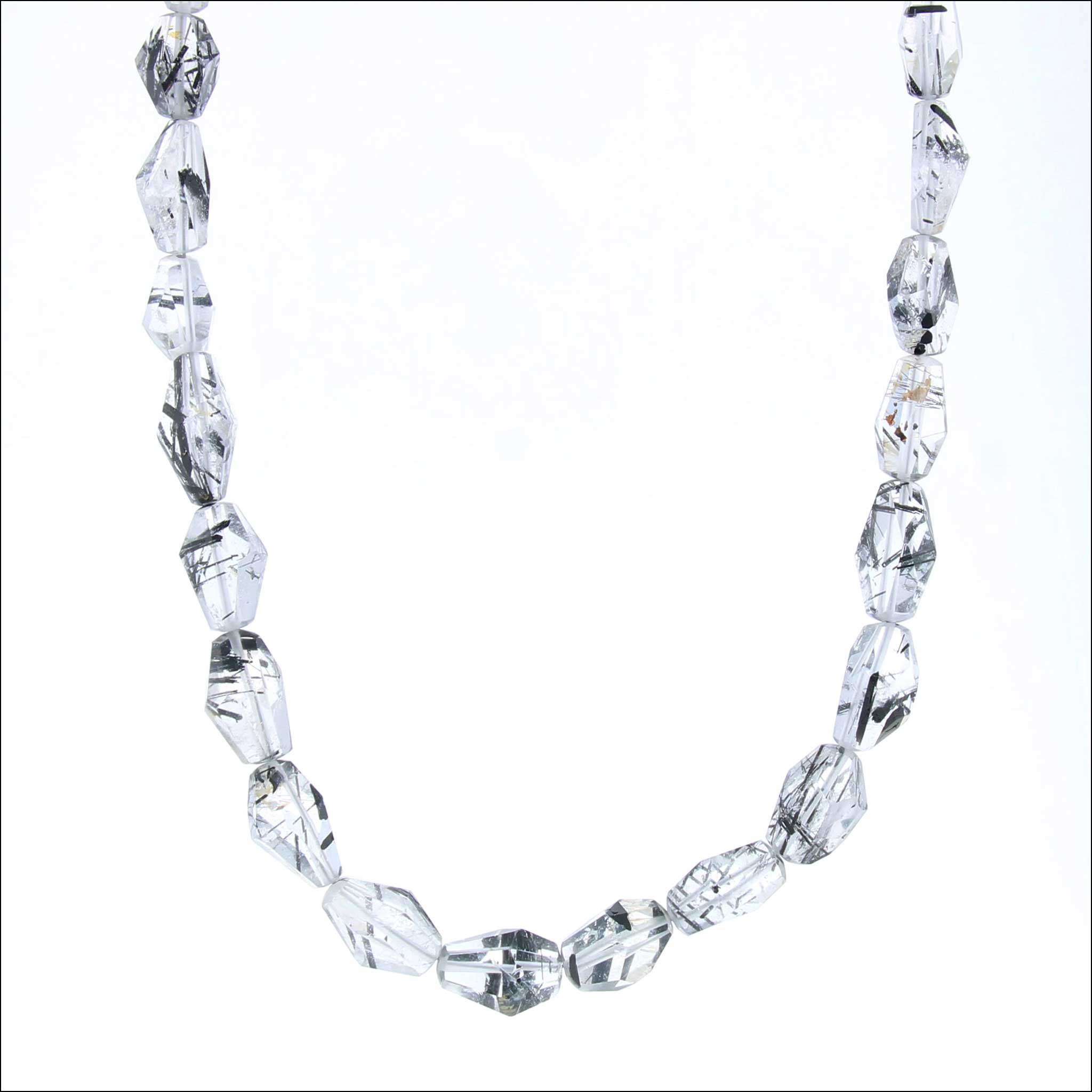 Tourmalated Quartz Bead Strand Necklace 14KW 19" detail
