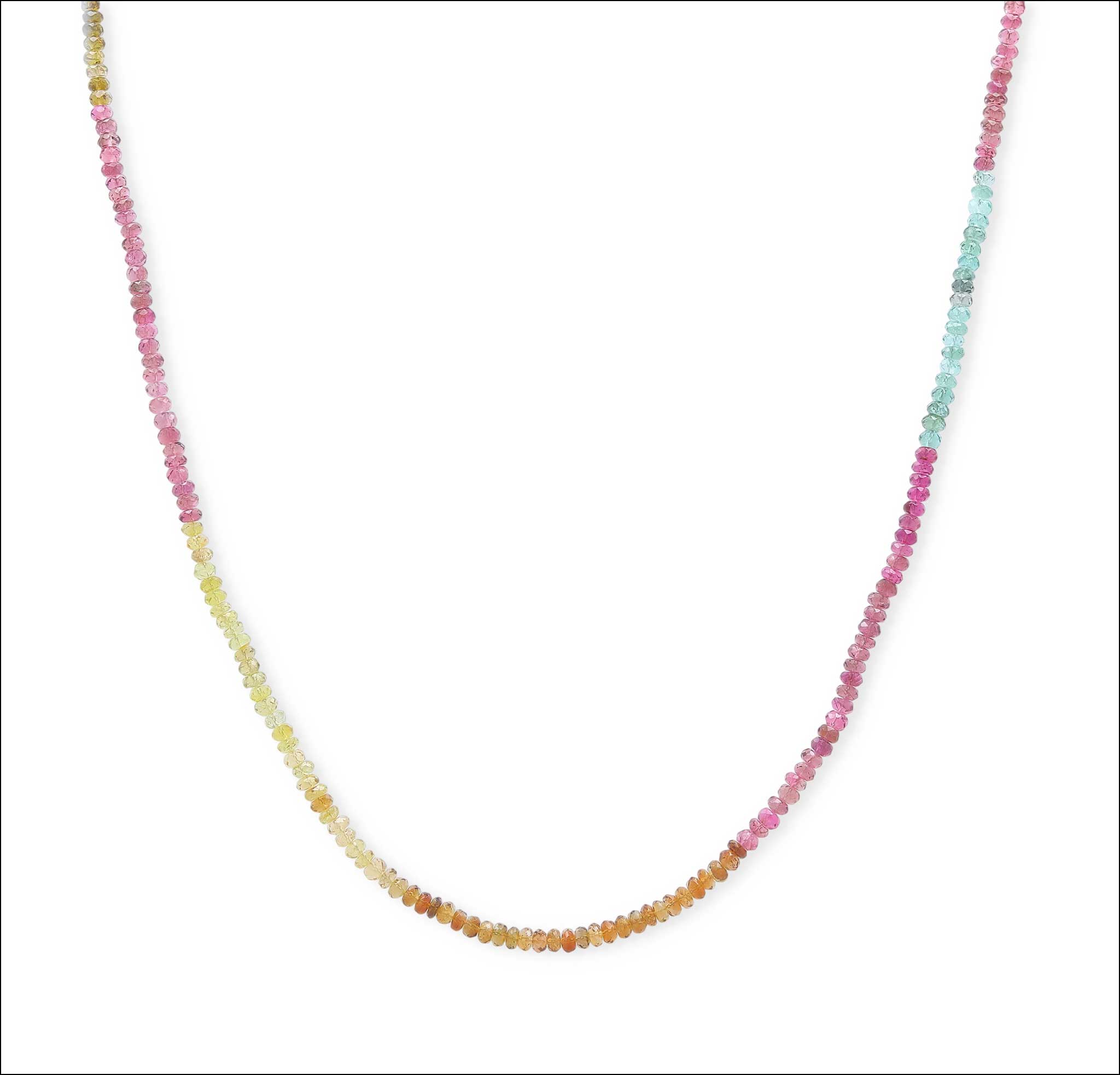 Multi-Color Tourmaline Color Block Bead Strand Necklace 14KW 18KY 37" detail