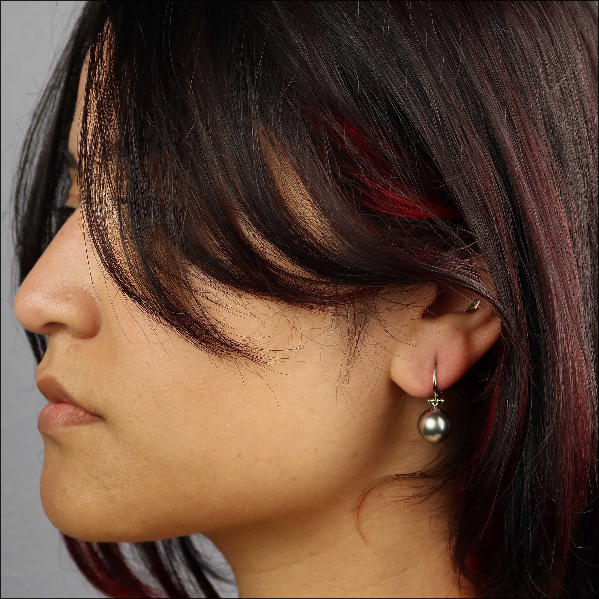 Light Gray Tahitian Pearl Drop Lever Back Earrings 14KW model