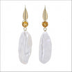 Citrine and Chinese Freshwater Baroque White Pearl Dangle Earrings 18KY front