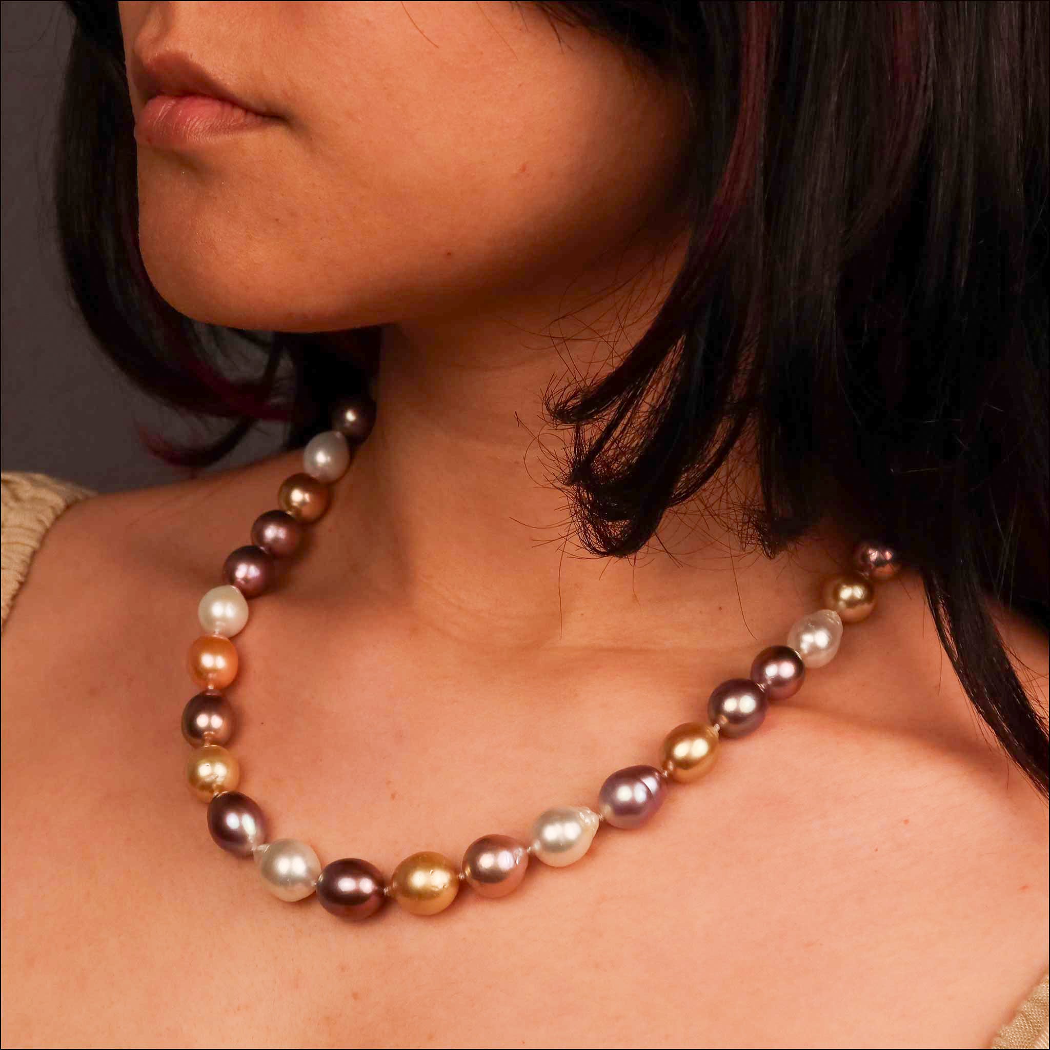 Multi-Color Drop Shaped Freshwater Pearl Strand Necklace 18KY 19" model
