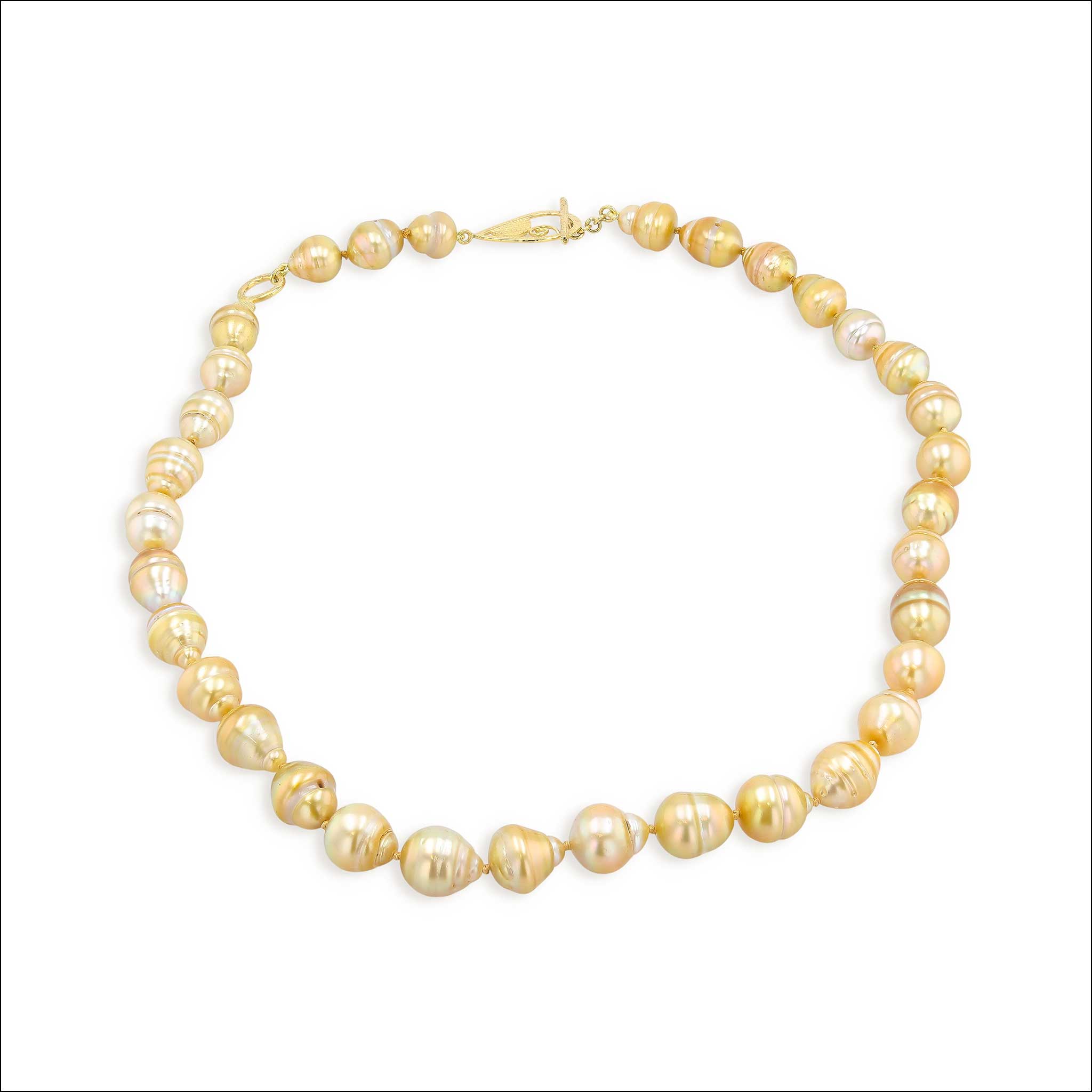 Golden South Sea Drop Pearl Strand Necklace 20" with Parts Clasp 18KY handcrafted pearl necklaces | Jewelsmith Durham, NC