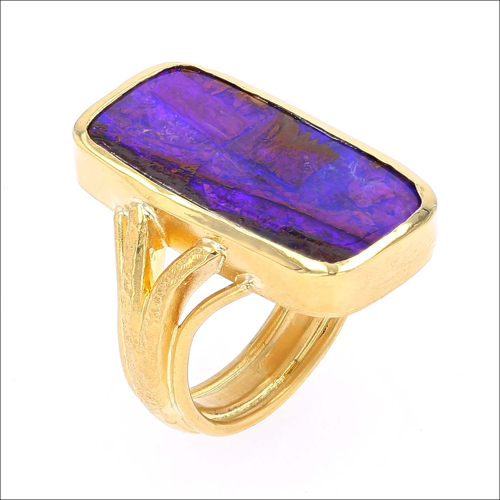 Violet Boulder Opal Ring 22KY side