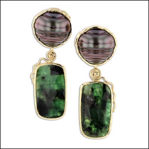 tahitian pearl and emerald slice earrings