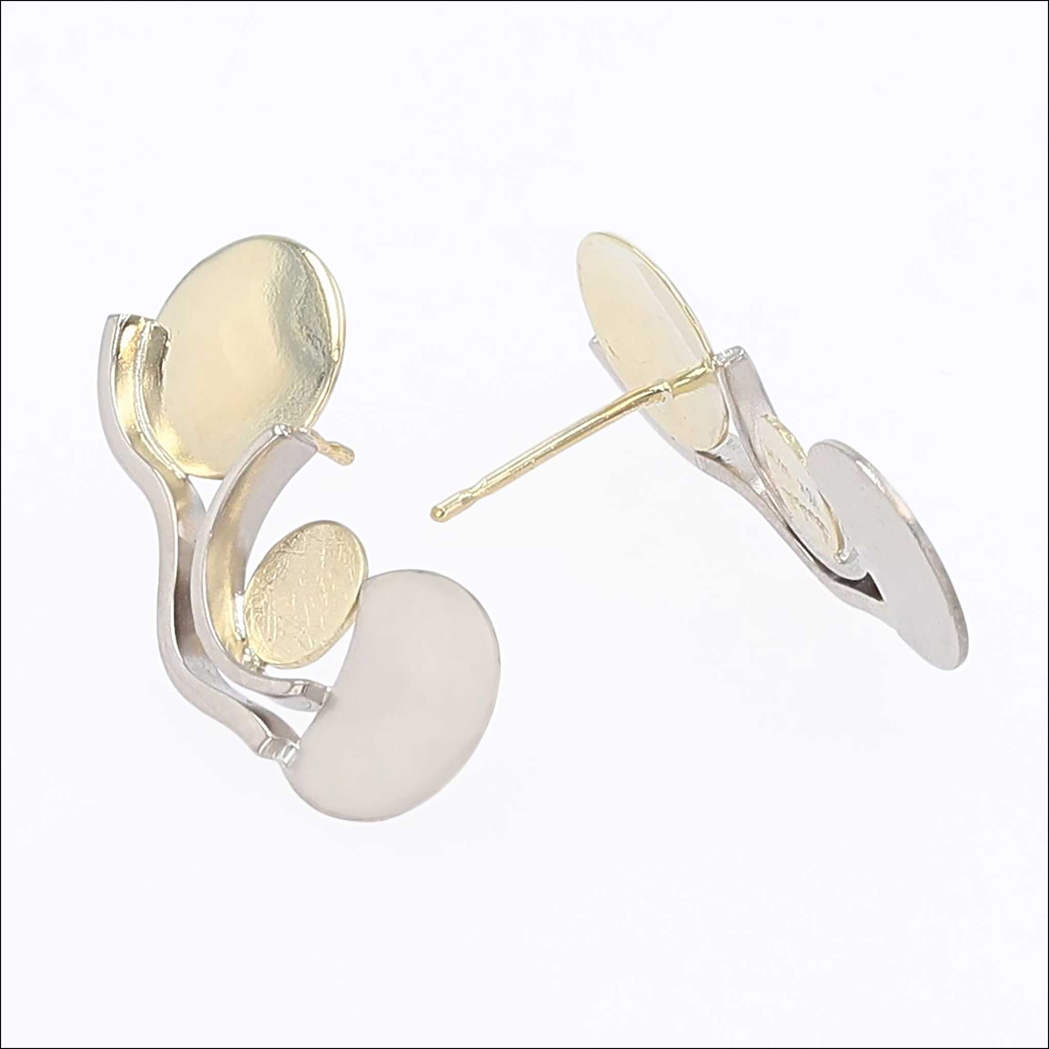 Abstract Disc and Squiggle Earrings 14KW 18KY side
