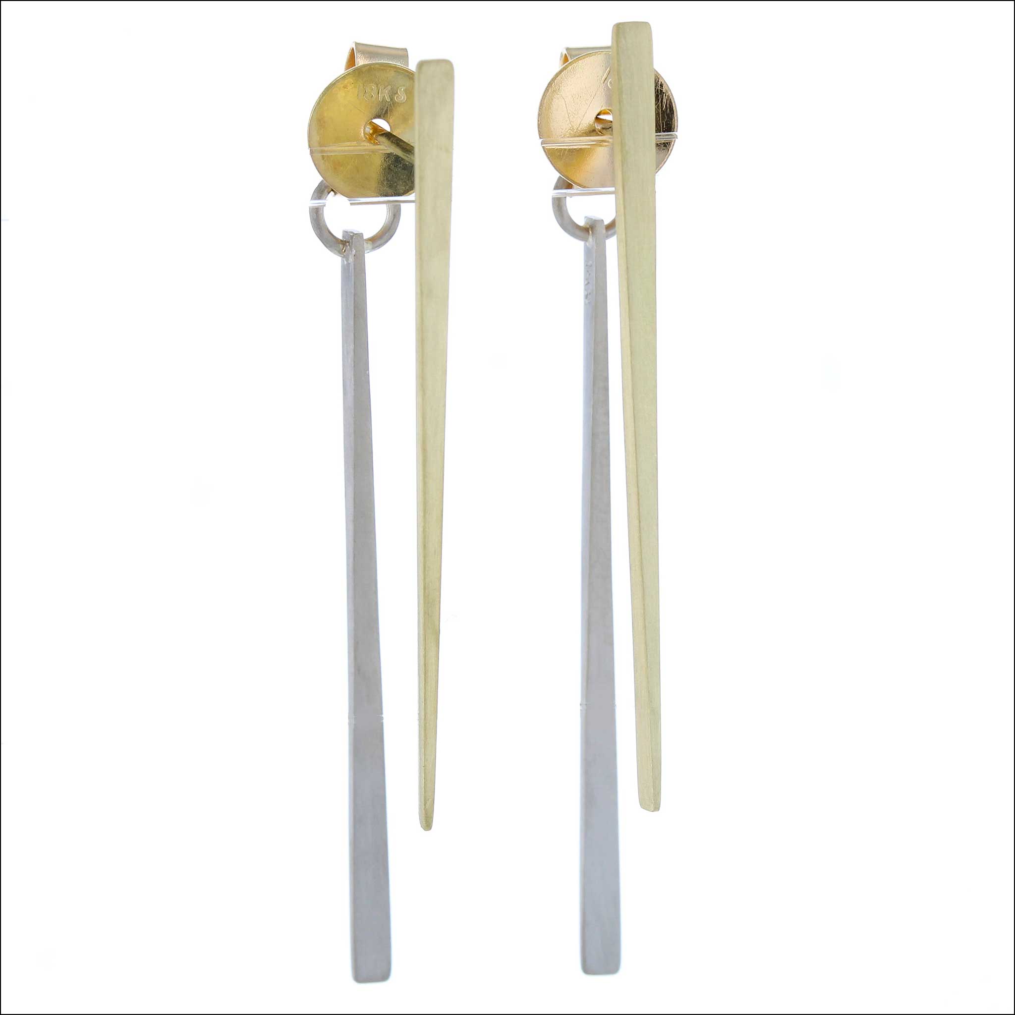 Forged Front and Back Earrings 14KW 18KY front