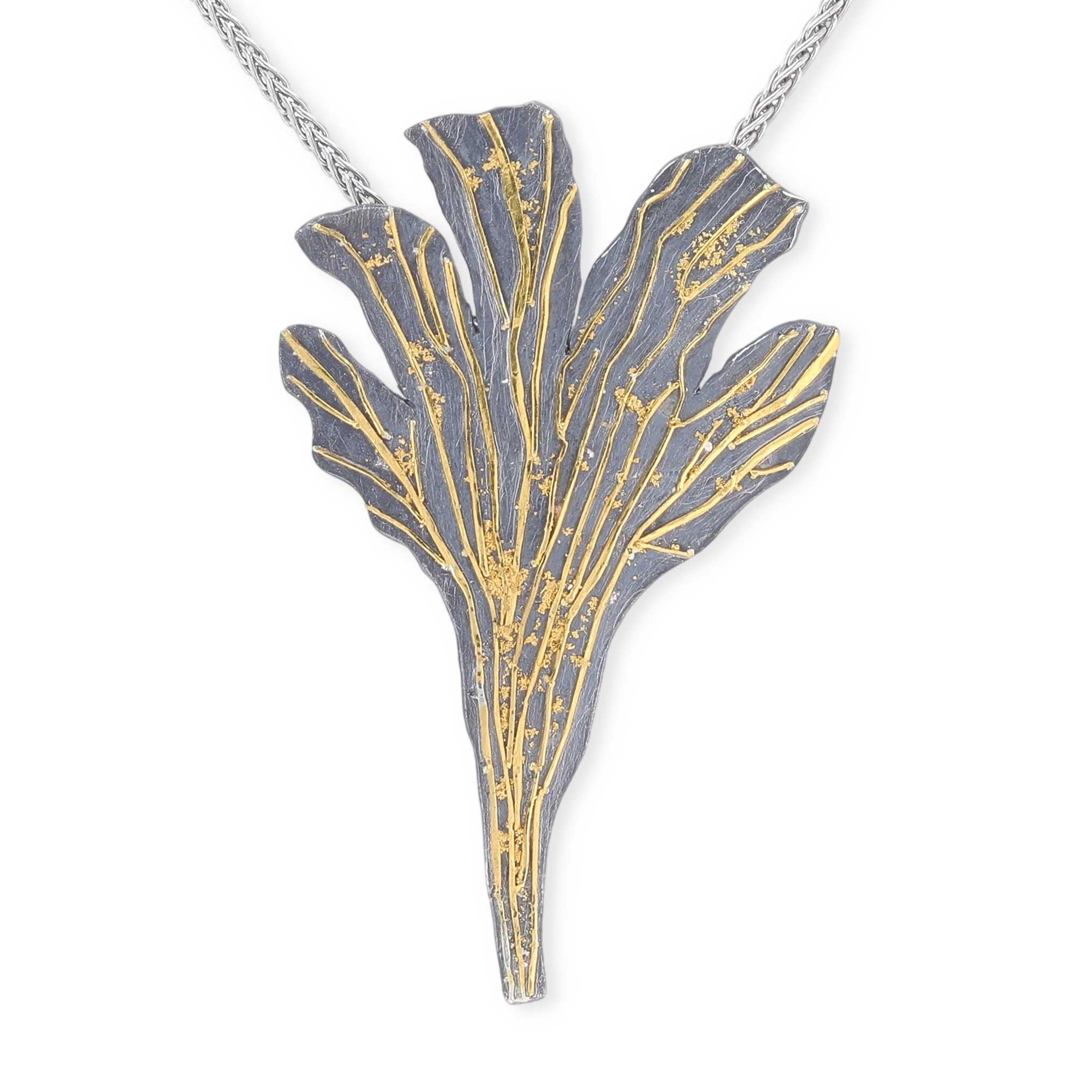 Mystic Vein Fan Shaped Pendant 24KY Sterling Silver front