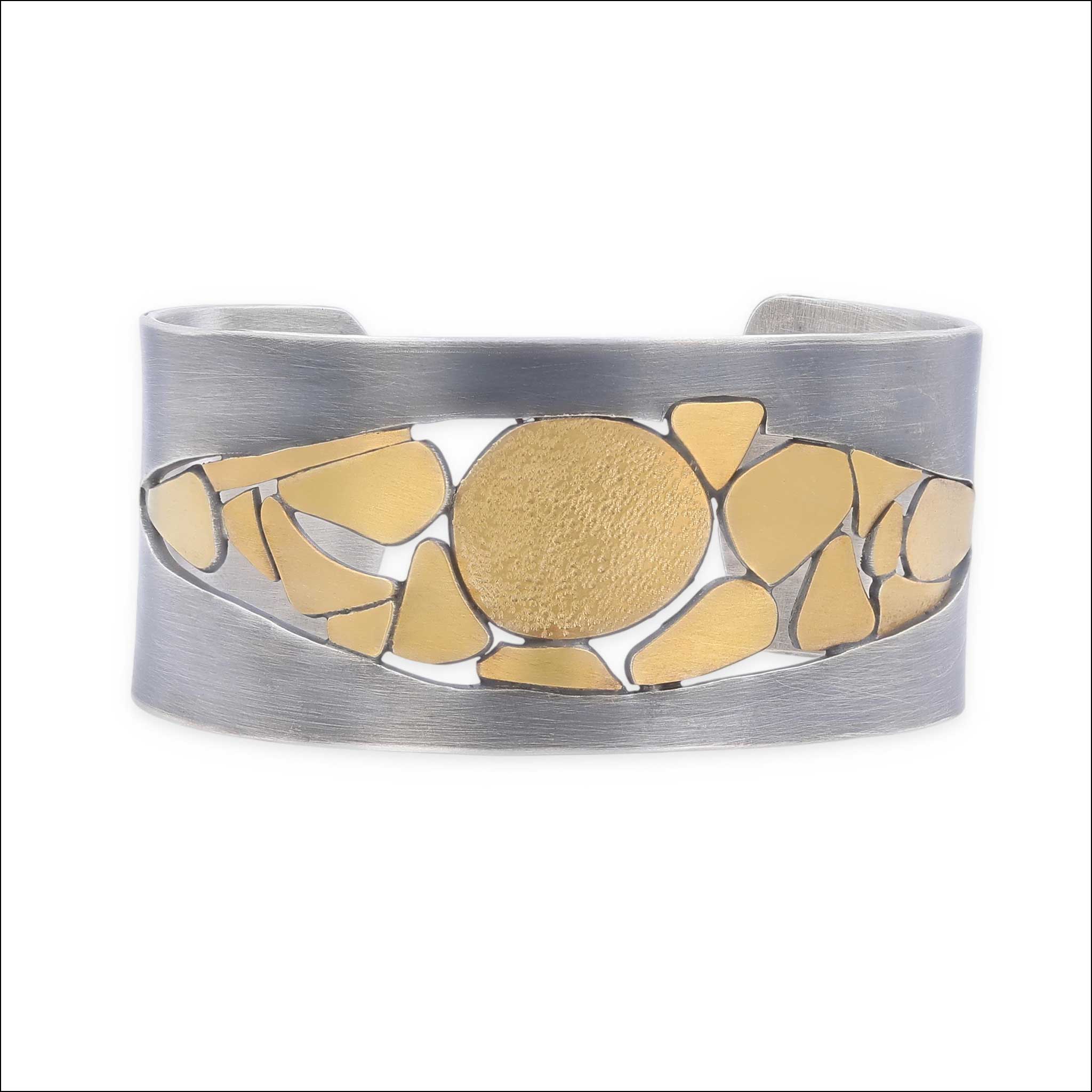 Cobble Stone Themed Cuff Bracelet Sterling Silver 22KY/Sterling Silver Bimetal top, handcrafted bracelets | Jewelsmith Durham, NC