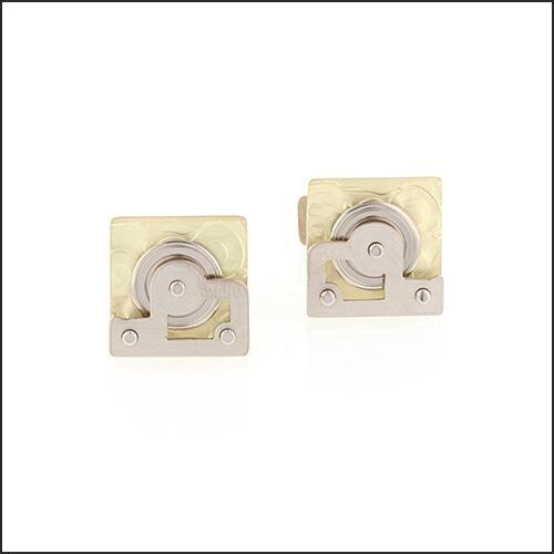 two tone cufflinks with mechanical inspired design
