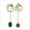 Pink and Green Tourmaline Asymmetrical Earrings 18KY (Consignment)