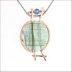 Oval Green Tourmaline and Sapphire Pendant 14KW 14K Rose (Consignment) Jewelsmith - Durham NC - Handcrafted - Pendants