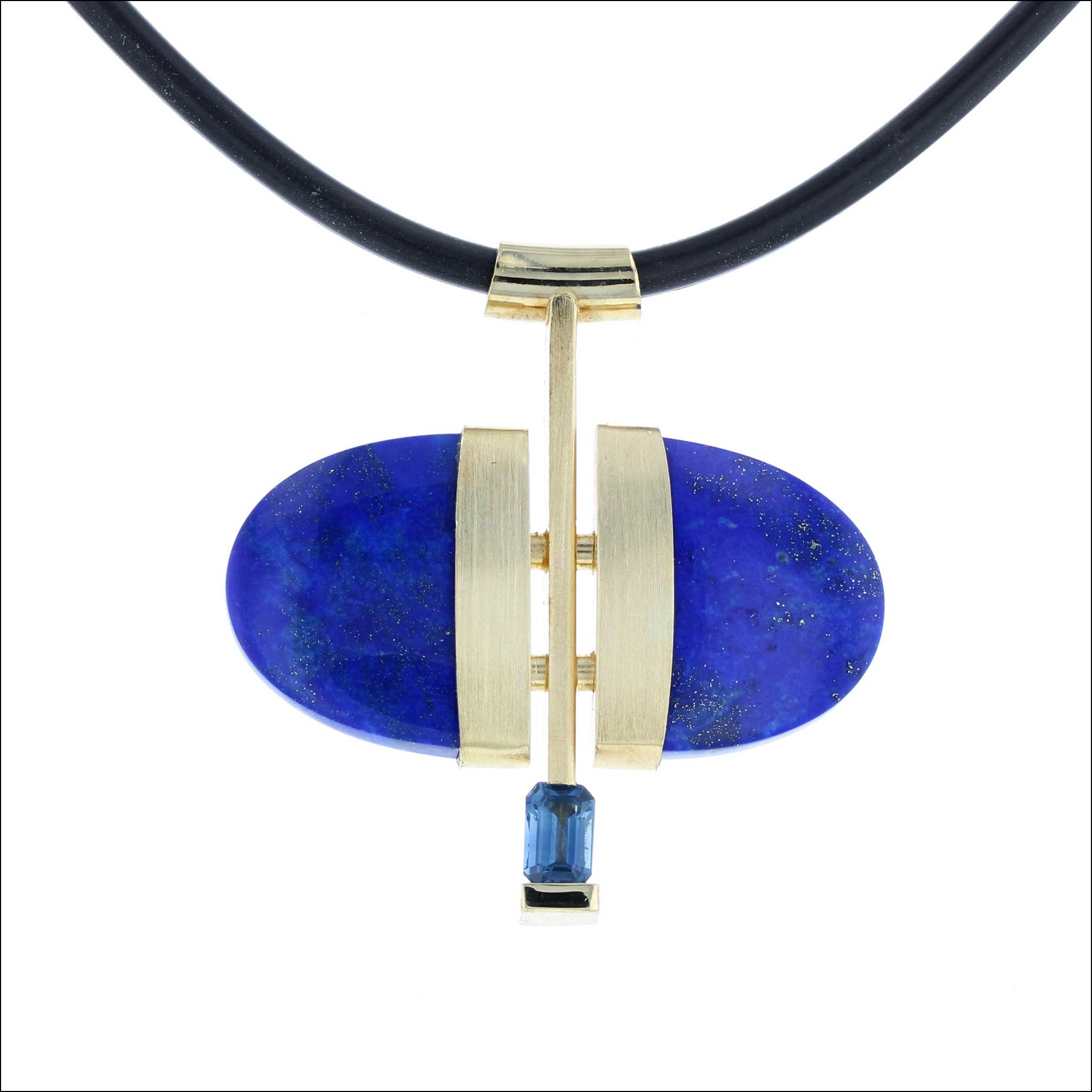 Double Tongue Lapis Sapphire Pendant 18KY (Consignment) Jewelsmith - Durham NC - Handcrafted - Pendants