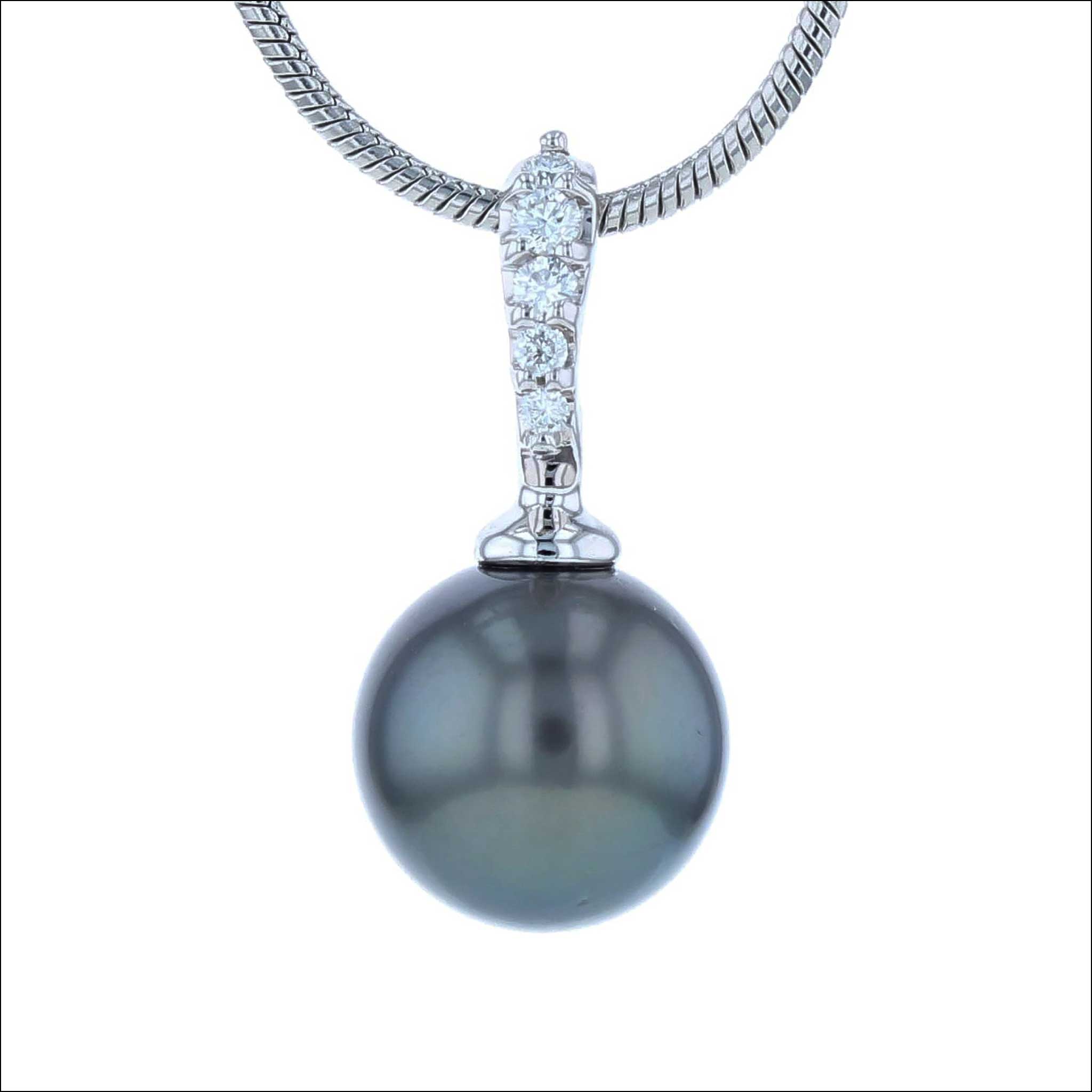Tahitian Pearl and Diamond Enhancer Pendant 14KW (Consignment)  Jewelsmith - Durham NC - Handcrafted - Pendants