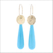 Turquoise Briolette Drop Earrings with Hammered Discs 18KY (Consignment), Jewelsmith Durham, NC Handcrafted earrings