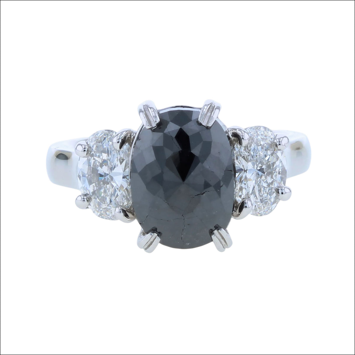 Black Rose Cut Oval and White Oval Diamond Ring Platinum (Consignment) top, handcrafted rings | Jewelsmith, Durham, NC