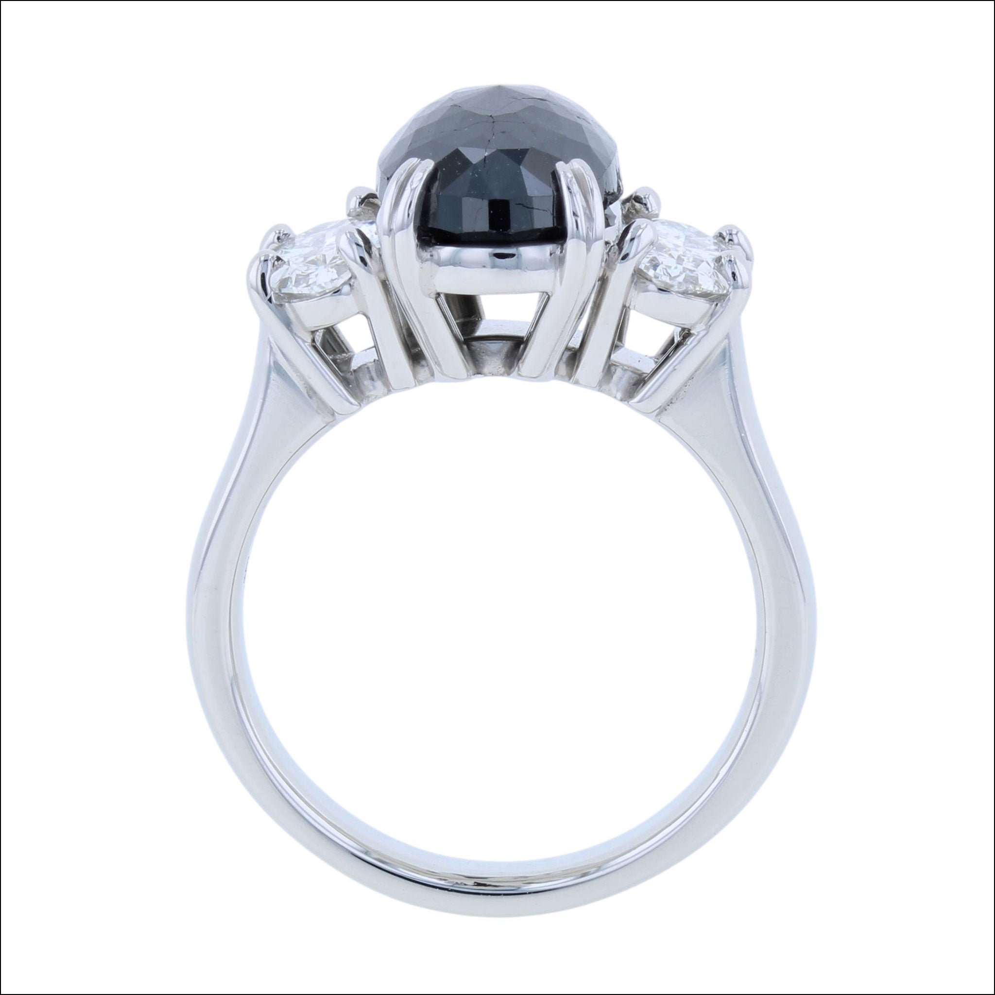 Black Rose Cut Oval and White Oval Diamond Ring Platinum (Consignment) side, handcrafted rings | Jewelsmith, Durham, NC