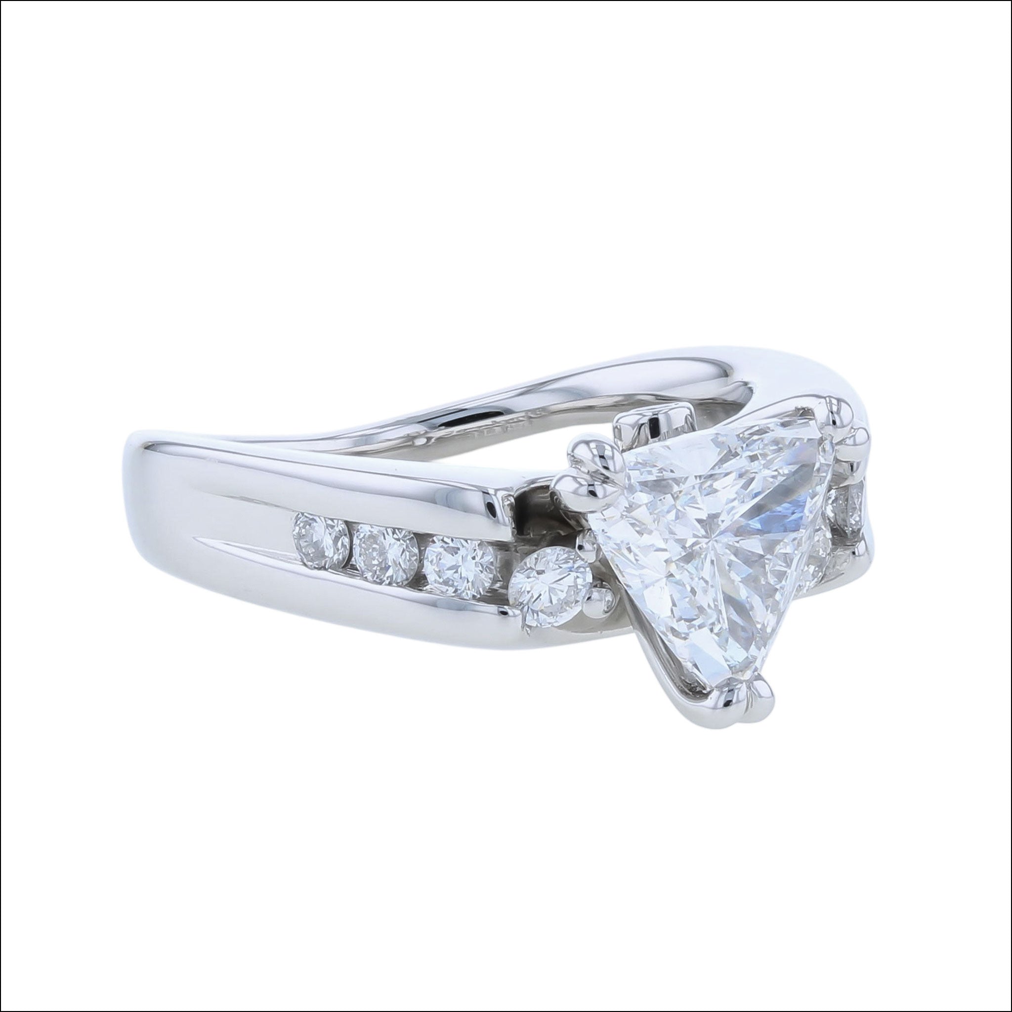 Trillion Diamond with Round Diamond Accents Ring Platinum (Consignment) side, handcrafted rings | Jewelsmith, Durham, NC